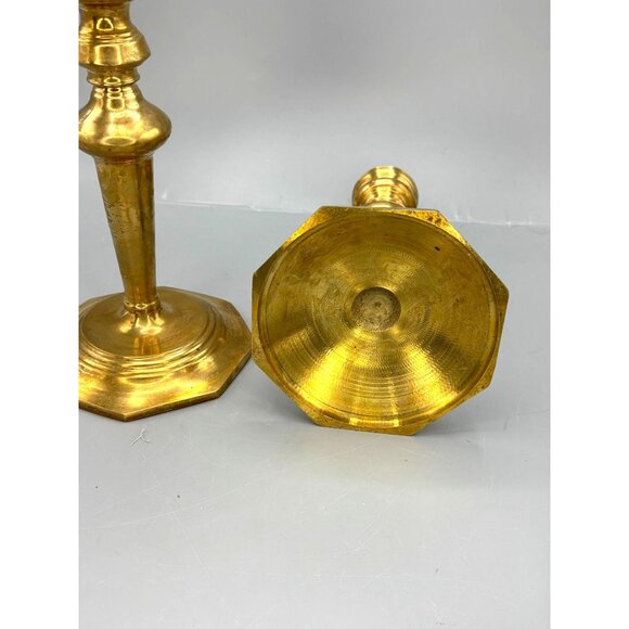Vintage Brass Candlesticks Octagonal Base 9.5"H - Picture 3 of 5